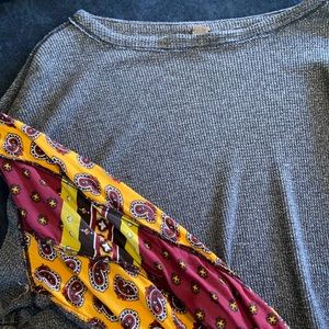 Free People Blossom Thermal Patchwork Ballon Sleeve Top Grey